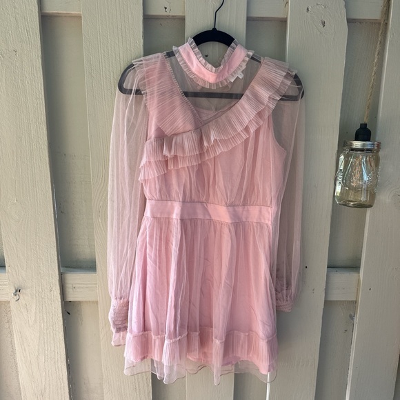 Boutique Pink ruffle dress with a sheer mesh overlay 🫶🏻✨ - Picture 1 of 4
